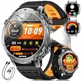 SUNKTA Smartwatch Herren 1400 mAh 20 Tage Akkulaufzeit 1,7″ HD Bluetooth Anrufe Militär Smart Watch für iOS Android,Herzfrequenz/Schlafmonitor/Schrittzähler,Taschenlampe,100+ Sportmodi,Schwarz