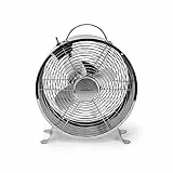 NEDIS Tischventilator | Netzbetrieb | Durchmesser: 25 cm | Höhe: 33,5 cm | 20 W | 220-240 V AC 50 Hz | Anzahl der Geschwindigkeitseinstellungen: 2 | Chrom 1,50 m