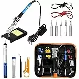 Sondiko Lötkolben Set, 60W/220V Lötkolben mit Einstellbarer Temperatur, Ein/Aus Schalter, 5 Wechselspitzen zum Löten, Holzgravur, Heißschneiden, Brandmalerei, Lötset für Elektrische Arbeiten