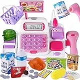 BUYGER Elektronische Kasse Kaufladen Kinder, Spielkasse Kinder mit Scanner und Sound, Kinderkasse mit Spielgeld, Supermarkt Rollenspiel Spielzeug, Geschenk für Mädchen Jungen ab 3 Jahre (Rosa)