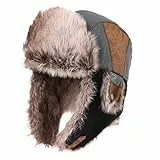 Comhats Unisex warme Fliegermütze Trappermütze Wintermütze Pilotenmütze mit Kunstfell Herren Grau M/L