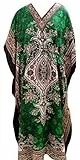 RiSi Damen Kaftan V-Ausschnitt Kimono Lange Kaftan Kleid, Grün, EinheitsgröÃŸe