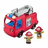 Fisher-Price Little People Spielzeug-Feuerwehrauto zum Schieben für Kleinkinder, mit Musik und 2 Figuren für Kinder ab 1 Jahr, mehrsprachige Version, HYR88