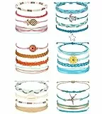 Dochais 24 Stück Boho Armbänder Geflochten, Sommer Surfer Fußkettchen, Beach Perlen, Strand Set, Einstellbare Wasserdichte Freundschaftsarmband für Damen Frauen