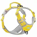 ThinkPet Anti Zug Hundegeschirr, Hundegeschirr mit Griff Leicht zu Kontrollierendem Hundegeschirr Verstellbar ohne Würgen Hundegeschirr Reflektierend Atmungsaktiv Gepolstert (XL, Gelb)