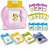 AHJ Sprechende Lernkarten Deutsch, 112 Blätter 224 Wörter, Flash Karten, Interaktives Sprachspiele Deutsch für Kinder ab 2-6 Jahr, Interaktives Lernkarten für Kinder -Rosa