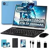 2024 Neueste Tablet 10 Zoll Android 14 mit 22GB RAM+128GB ROM 1TB TF, Octa-Core,Widevine L1,5G+2.4G WiFi, Bluetooth 5.0, 8000mAh, 8MP+5MP,1280*800, Gesichtserkennung,Type C, Tablet mit Tastatur - Blau