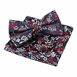 Alizeal Herren Paisley Fliege, Einstecktuch und Manschettenknöpfe Set, 006-Marine+Rot, Einheitsgröße
