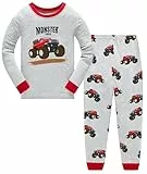 TCWWBB Schlafanzug Langarm Zweiteilig Pyjama Set Dinosaurier Bagger Moster Truck Baumwolle Winter Schlafanzüge Nachtwäsche