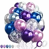 60 Stück Luftballons Blau Lila Weiß, Luftballons Blau Lila Geburtstag, Latexballons Lila Blau Metallic Ballons, Schneeflocken Konfetti Luftballons für Mädchen Geburtstag,Hochzeit, Babyparty Dekoration
