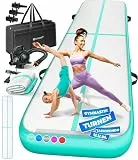KESSER® Turnmatte Aufblasbar Airtrack Fitness-Matte Gymnastikmatte | inkl. Tragetasche & elektr. Luftpumpe | Yogamatte, Tumbling Matten, Trainingsmatte (Mint Grün, 600 x 100 x 10 cm)
