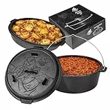Feuergott Dutch Oven 6L ohne Füße – Gusseisen Topf für Brot, Braten, Backofen, Herd, Induktion, Schmortopf für Familienküche, BBQ, Auflauf, große Portionen, Kochen, Grill, Bräter, rustikal, schwarz