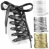 SULPO 2 Paare Glitzer Schnürsenkel flach - Schnürsenkel Glitzer für Sneaker, Stiefel & Festschuhe Schwarz Lange 120 cm
