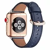WFEAGL Kompatibel für Apple Watch Armband 40mm 41mm 38mm 42mm(Series 11 10),Lederband Ersatzband für Herren Damen Kompatibel für iWatch Series 11/10/9/8/7/6/5/4/3/2/1,SE,Dunkelblau+Roségold Adapter