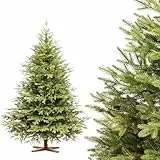 FAIRYTREES Weihnachtsbaum künstlich 180cm Nordmanntanne Exklusiv 100% PE | Tannenbaum Holzständer | Made in EU | Christbaum künstlich mit Naturgetreue Spritzguss Elemente