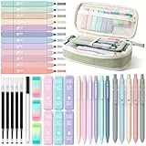 Four Candies 39 Stück Schulsachen mit Mäppchen, 12 Pastell Textmarker, 5 Gelstifte, 6 Druckbleistift Set, Aesthetic Stifte und Coole Sachen für Teenager Mädchen School Stuff Clean Girl (Grün)