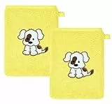 Lashuma 2 Stück Kindertücher zum waschen mit Stick: Hund, Baby Handtücher Gelb, weiches Babytuch 15x21 cm