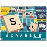 Mattel Games Scrabble Brettspiel, klassisches Familienwortspiel mit Buchstabensteinen und Buchstabenbänkchen aus Holz, Zwei Spielmöglichkeiten, deutsche Ausgabe, JGR62