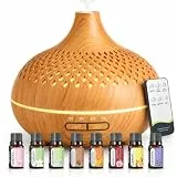 ZOVHYYA 500ML Aroma Diffuser für Ätherische Öle Aromatherapie-Diffuser mit 8 Ölen, Fernbedienung, 4 Timer, 14 Farben und 2 Sprühmodi(Goldgelb)
