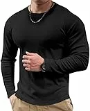 Elegancity Herren Muscle T-Shirts Schwarz Langarm Basic O-Ausschnitt Tee Shirt Pullover Slim Fit Funktionsshirts Für Vier Jahreszeiten Tragen L