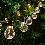 Lights4fun Transparente Glühbirnen-Lichterkette | mit 20 warmweißen LEDs | Batteriebetrieben & mit Timer | für Außen und Innen | Garten Balkon Baum Outdoor Dekoration Sommer Frühling | Länge 7,75 m