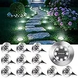 Joomer 12 Stück Solar Bodenleuchten Aussen, Solarleuchten für Garten Außen mit 8 LEDs, 6000K Weiß Wasserdicht Led Solar Gartenleuchten, Solarlampen für Außen Rasen Auffahrt Gehweg Patio