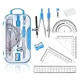 Geometrie Anzug,Geometrieset 10-Teilig mit Zirkel,Schulzirkel Geometriezirkel Mathematik Geometrie-Sets und Winkelmesser, Geodreieck, Parabel, Bleistift, Radierer - praktisches Mathematik-Set,Blau.