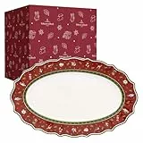 Villeroy & Boch - Toy's Delight Servierplatte Mittelgroß Rot und Weiß, Mikrowellensicher, Weihnachtsgeschirr, Servierplatte Oval, Servierteller, Kuchenplatte Xmas, Weihnachten, Premium Porzellan