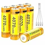ENEGON 8er Set USB-C Direktladung AA Lithium Akku 4070 mWh 1,5V Konstantspannung mit 1-zu-4 Ladekabel Starke Leistung für Gamecontroller, Smart-Türschlösser, Tastaturen und Mäuse