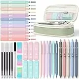 Four Candies 39 Stück Schulsachen mit Mäppchen, 12 Pastell Textmarker, 5 Gelstifte, 6 Druckbleistift Set, Aesthetic Stifte und Coole Sachen für Teenager Mädchen School Stuff Clean Girl (Grün)
