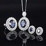 LYGBAOFUL 925 Sterling Silber Oval Anhänger Halskette Ringe Ohrringe Edelstein Schmuck Sets Geschenk für Frauen
