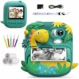 Kinderkamera Sofortbildkamera, CAMCLID 2,4 Zoll Digitalkamera Kinder Dinosaurier Sofortbildkamera mit 32G Karte und 3 Rollen Druckpapier, Geschenke für Jungen und Mädchen 3-12 Jahre