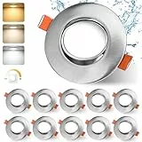 GeyouLux LED Einbaustrahler 230v Dimmbar 68-80mm 4.9W IP44 Ultra Flach LED Spots Badezimmer 3000K/4000K/6000K Deckenspots für Wohnzimmer 45°Schwenkbar Einbauleuchten Einbaustrahler Nickel 10er Set