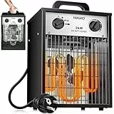 MASKO® Elektroheizer Heizlüfter Bauheizer Keramik Heizstrahler elektrisch Heizgerät mit Thermostat Elektroheizer mit 3 Heizstufen, Heizgebläse für Innen- und Außeneinsatz (Weiß, 2 KW - Eckig)