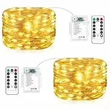 Vacoulery Lichterkette Batterie Timer, 2 Stück 12M 120 LED Lichterkette Batterie mit Timer und Fernbedienung, 8 Modi Lichterkette Innen Außen für Zimmer Terrass Party Hochzeit Dekoration