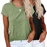 YUTILA 1er/2er Pack Tshirt Damen Sommer Casual Basic Shirt Einfarbig Kurzarm Tee aus 100% Baumwolle Tops Oberteile Rundhals Locker Lässig T Shirt