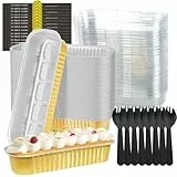 SMYJDMM Mini-Kuchenformen, 120 Stück/30 Set, Mini-Kastenformen mit Deckel und Löffeln, Aluminiumfolien-Backformen für Brot, Brownie-Kuchen, Hochzeit, Geburtstag, Picknick, Party (Schwarz und Gold)