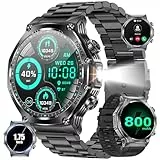 HIRREO Smartwatch Herren mit Telefonfunktion, 1.75''Großes Display/800mAh Großer Akku/LED Taschenlampe/5ATM Wasserdicht Militär Fitness Tracker 110+ Sportmodi Outdoor Sportuhr für Android iOS