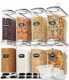 Skroam 8 Stück Müslibehälter, luftdichte Frischhaltedosen mit Ausgießer für Küche und Speisekammer, Kunststoff, Müsli-Spender, Messbecher und 20 Etiketten