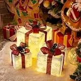 GIGALUMI LED leuchtende Geschenkboxen, 3er Set, 8 Modi 60LED Leuchtend Weihnachtenbox, Weihnachts Dekoration mit Schleife für Party, Haus, Baum, Proch Dekorationen (Rot)