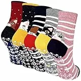 PUTUO Stoppersocken Damen Rutschfest Socken: Lustige ABS Socken Damen Antirutschsocken Frauen Katzen Rutschsocken mit Bunte Witzige Tier Muster - Katzenmuster 5 Paare