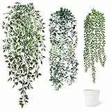 SHEPIN 3 Stück Hängepflanze Künstlich mit Topf, 47-72 cm Kunstpflanze Hängend, Künstliche Hängepflanzen wie echt Artificial Plants Plastikpflanzen Deko für Indoor Outdoor Draußen Garten Deko