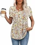 MOLERANI T-Shirts für Damen Kurzarm Oberteile Soft T-Shirt mit Rundhalsausschnitt Loose Casual Sommer Tops Orange Gelbe Blumen XL