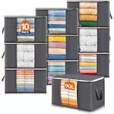 Lifewit 10 Stück 90L Aufbewahrungstasche, Aufbewahrungsbox mit Deckel, Groß Kleideraufbewahrung Umzugskartons, Faltbare Aufbewahrung Boxen für Bettdecken Decken Kleidung Unterbett Kleiderschrank, Grau