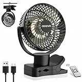 AWANFI 10000mAh USB Ventilator, Akku Camping Ventilator mit Fernbedienung, 360° Oszillation, Clip Ventilator Klein mit LED Licht, Mini Tischventilator für Zelt Kinderwagen Büro Wohnmobil