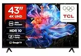 TCL 43V6C 43 Zoll Direct LED TV, 4K HDR Fernseher, Smart TV mithilfe von Google TV (Dolby Audio, Motion Clarity, Kompatibel mit Google Assistant & Alexa)