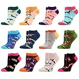 WeciBor Damen Lustige Bunte Sneaker Kurze Socken, 12 Paar Mehrfarbig Tier, Größe 39-42