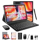 FEONAL Android Tablet 10 Zoll, 16GB RAM+128GB ROM(1TB TF), 5G WiFi Tablet Mit Tastatur Maus Stift & Hülle, Octa-Core, 8000mAh Akku, 21MP Kamera,Type-C/GPS/OTG - Schwarz