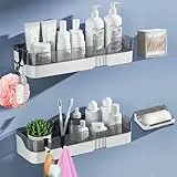 DEPAOTLUX 2 Stück Badezimmer Regal,Ohne Bohren Badezimmerregale, Kleber Duschregal,Duschkörbe an der Wand montiert für Küchen und Badezimmer (Grau)