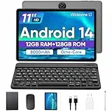 JIKOCXN Tablet 11 Zoll Android 14 Tablet mit Tastatur, 12GB RAM+128GB ROM+1TB Erweiterung, 1280x800 FHD Touchscreens, 8000mAh Akku, WLAN, Bluetooth 5.0, 5MP+8MP Dual Kamera, GPS (Schwarz)